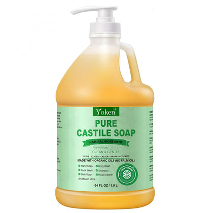 Yoken Peppermint Castile Soap 64oz front view with label