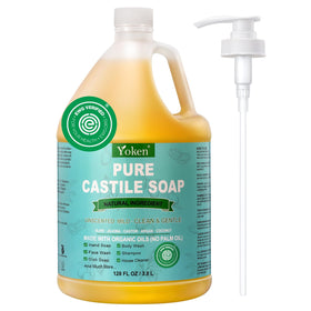 Yoken Pure Castile Liquid Soap 128 Oz unscented front view with pump