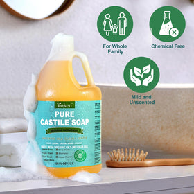 Yoken Pure Castile Liquid Soap 128 Oz unscented with dishes