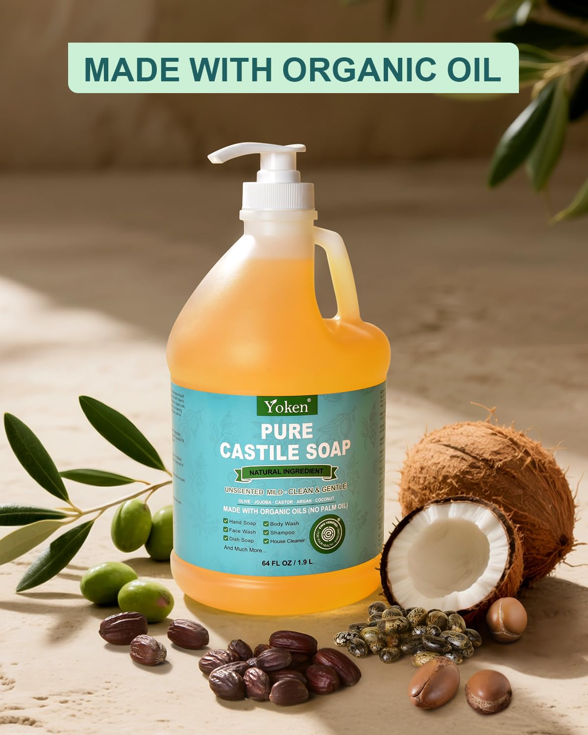 Yoken Pure Castile Liquid Soap 64 Oz in a kitchen setting