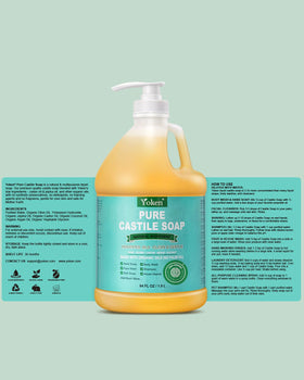Yoken Pure Castile Liquid Soap 64 Oz shown with other cleaning items