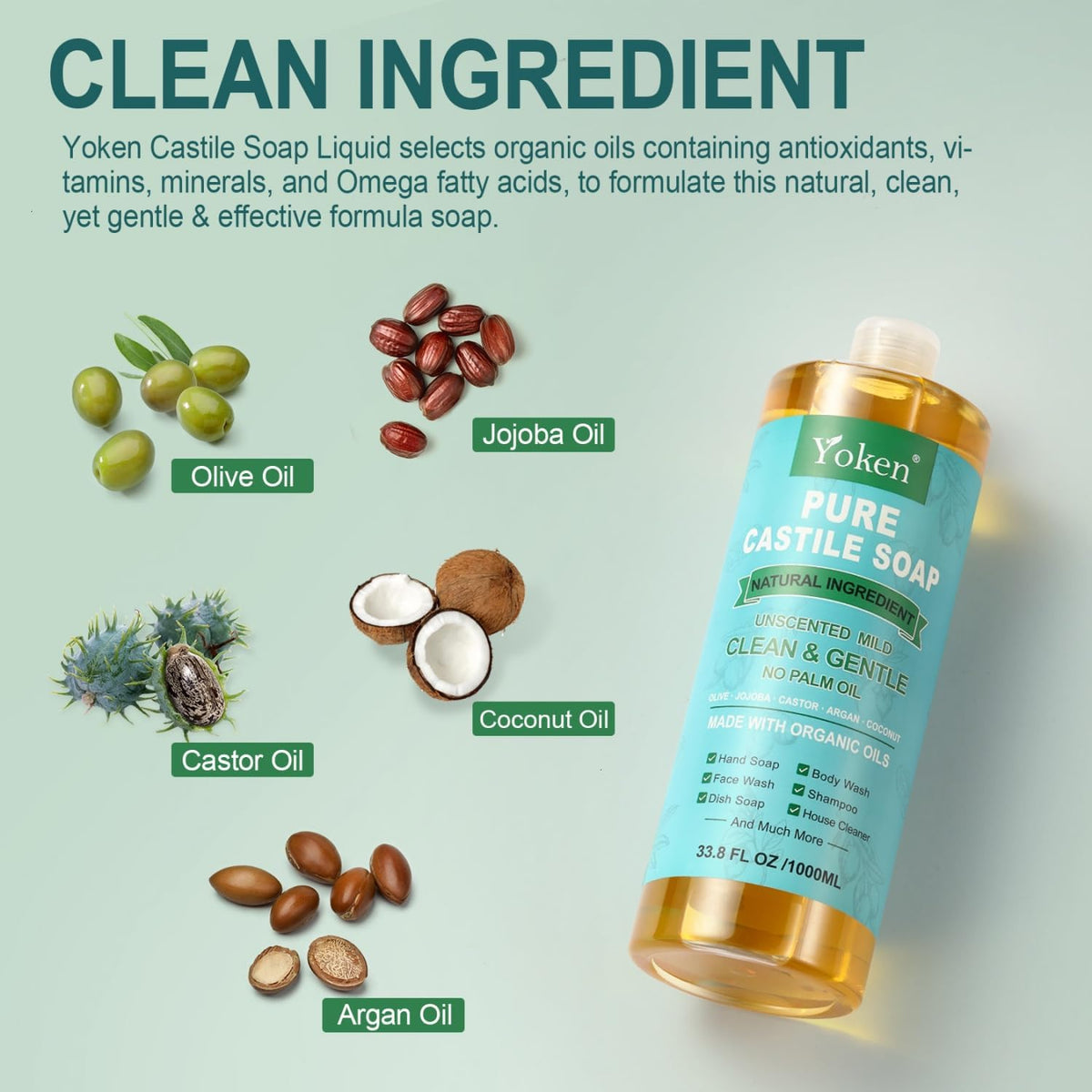 Yoken Pure Castile Soap with organic oil ingredients
