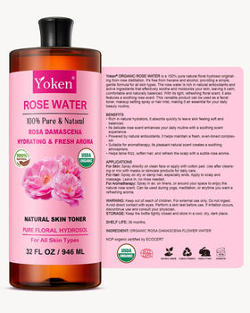Yoken Pure Rose Water 32oz on a vanity table