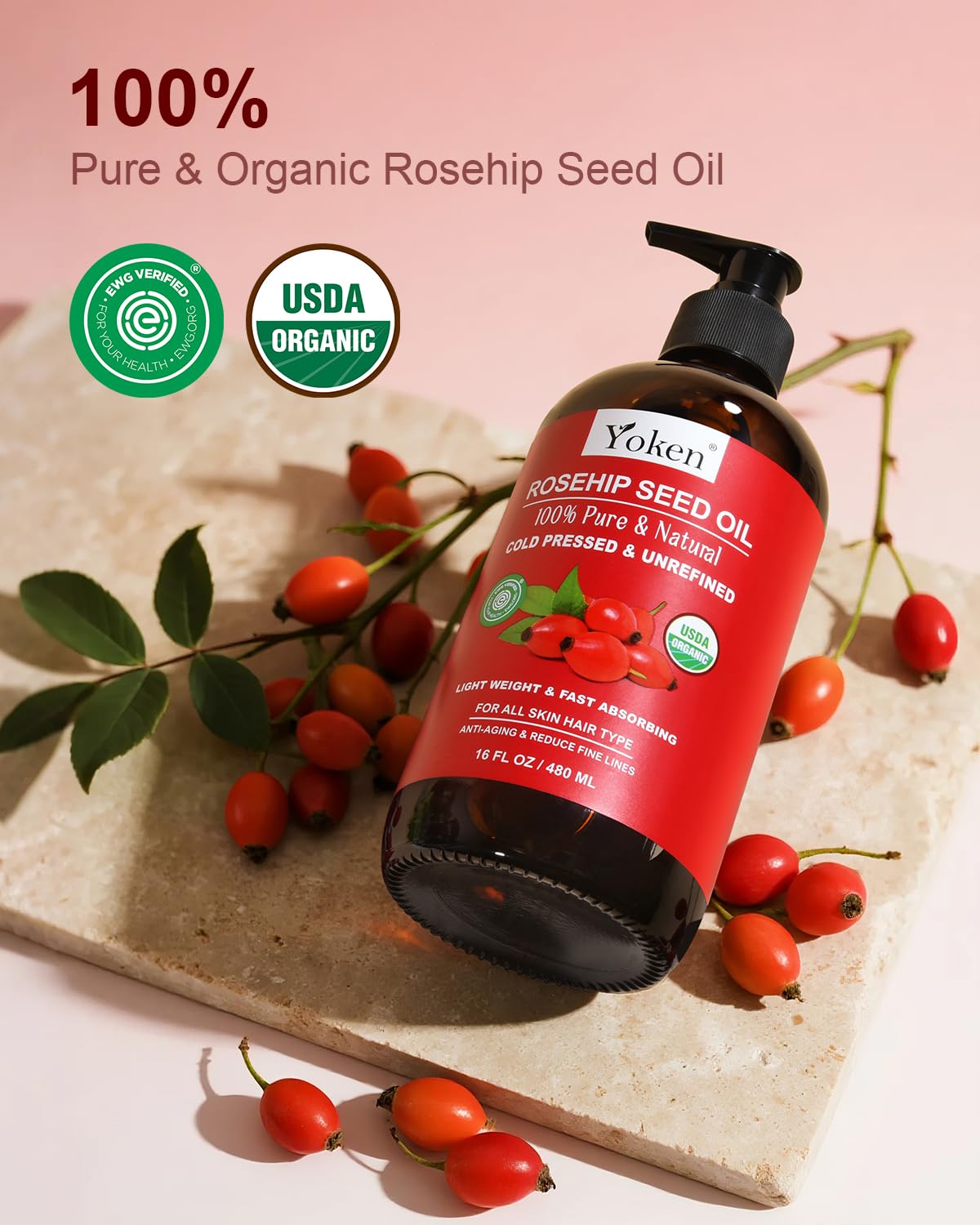 Yoken Rosehip Seed Oil amber glass bottle with label