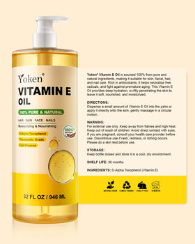 Yoken Vitamin E Oil 32 oz showing pump feature