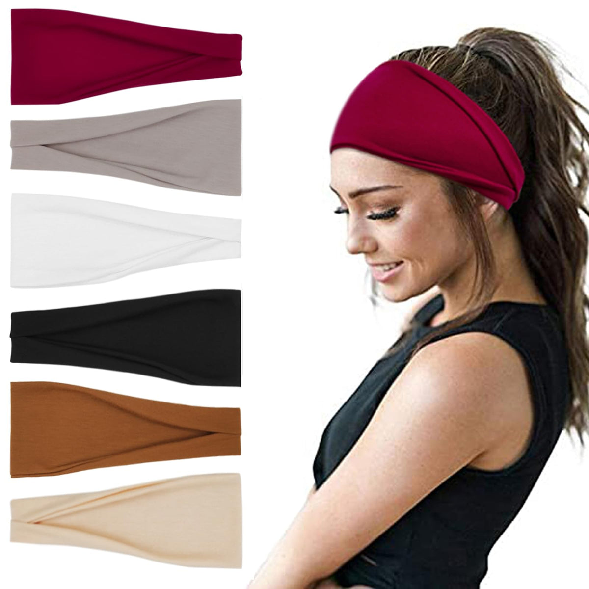 YONUF 6 Pack Headbands assorted colours front view