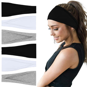 YONUF 6 pack wide headbands in white, black, and gray