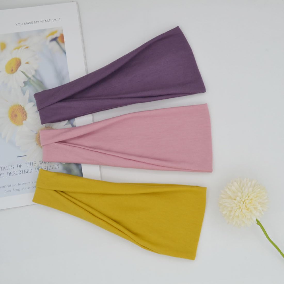 YONUF wide headband in pink with soft texture