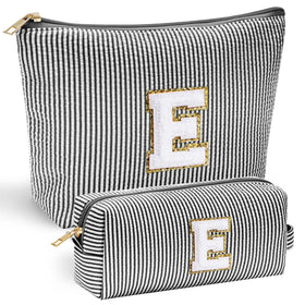 YOOLIFE Cute Initial Makeup Bag in black with stitch chenille letter
