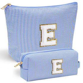 YOOLIFE Initial Makeup Bag blue colour with chenille letter detail