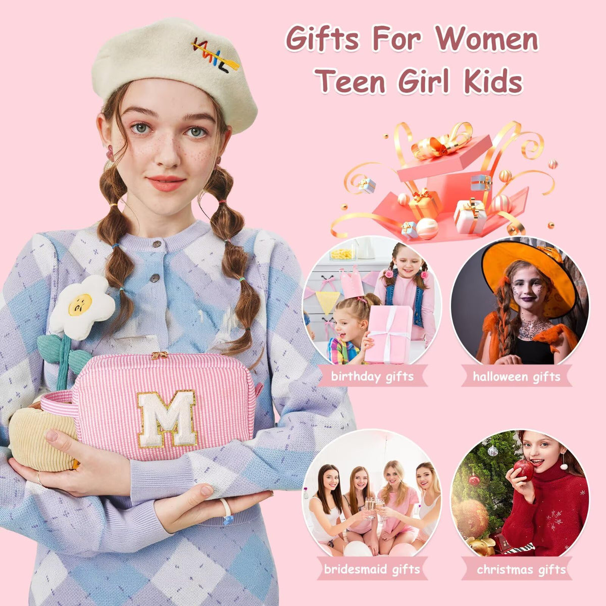 YOOLIFE Initial Makeup Bag displayed in various colours