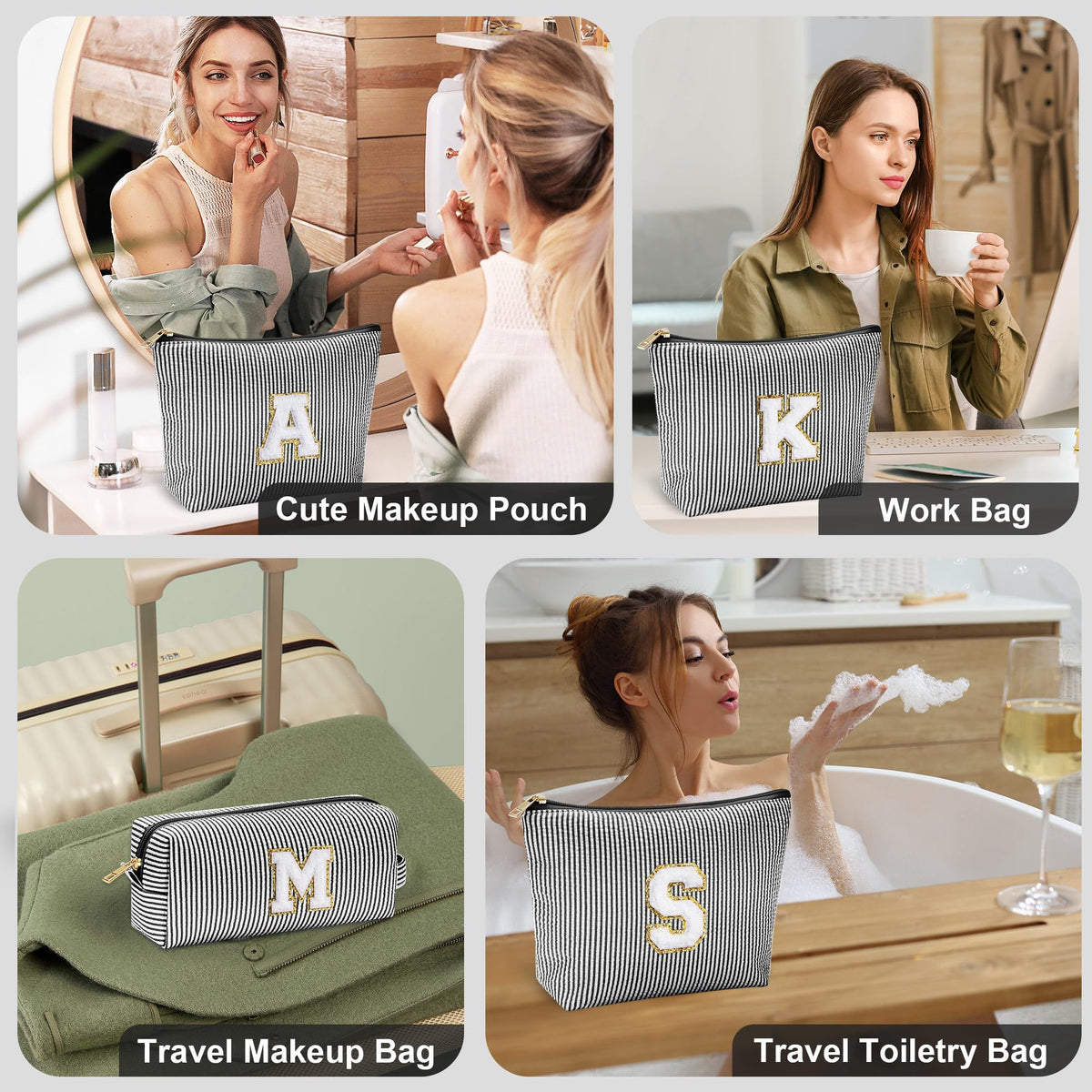 YOOLIFE Initial Makeup Bag displayed with travel essentials