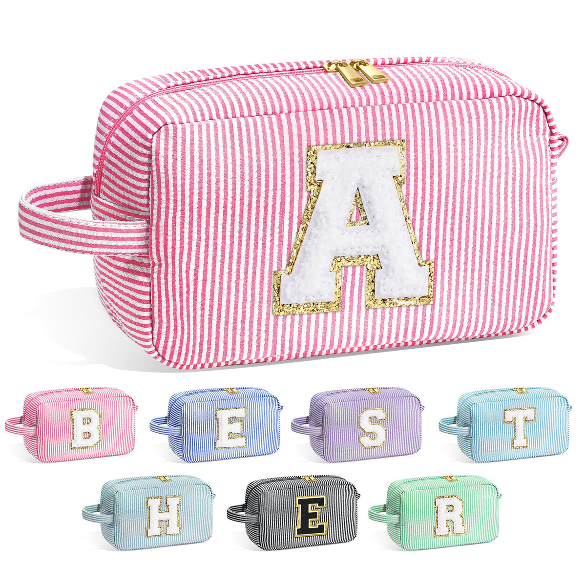 YOOLIFE Initial Makeup Bag front view in pink with initial design