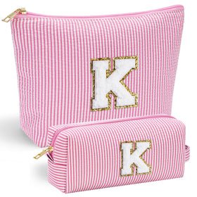 YOOLIFE Initial Makeup Bag front view with customizable letter