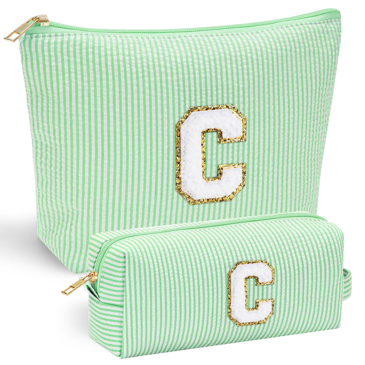 YOOLIFE Initial Makeup Bag front view with unique chenille letter