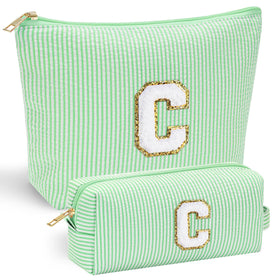 YOOLIFE Initial Makeup Bag front view with unique chenille letter