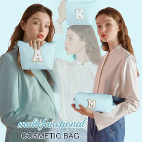 YOOLIFE Initial Makeup Bag in blue with chenille letter B