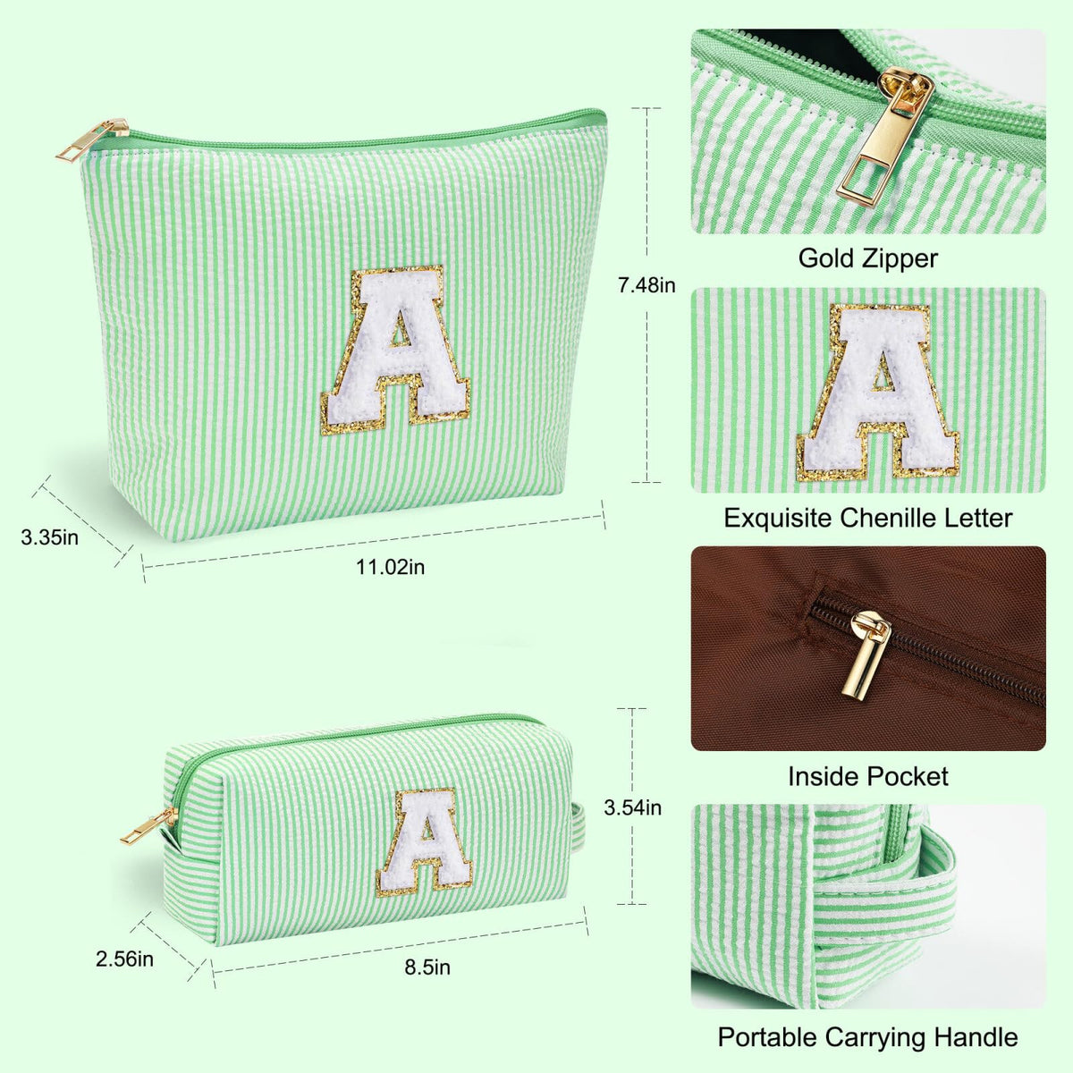 YOOLIFE Initial Makeup Bag in blue with zipper open