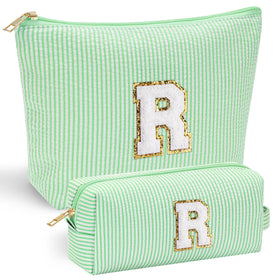 YOOLIFE Initial Makeup Bag in pink with chenille letter