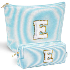 YOOLIFE Initial Makeup Bag in pink with chenille letter A