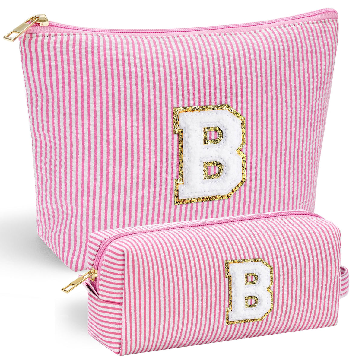 YOOLIFE Initial Makeup Bag pink with chenille letter