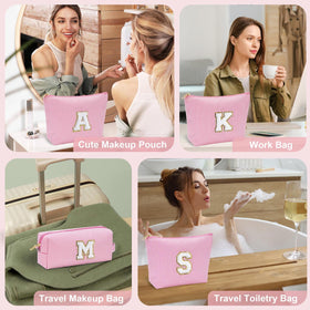 YOOLIFE Initial Makeup Bag with various cosmetics inside