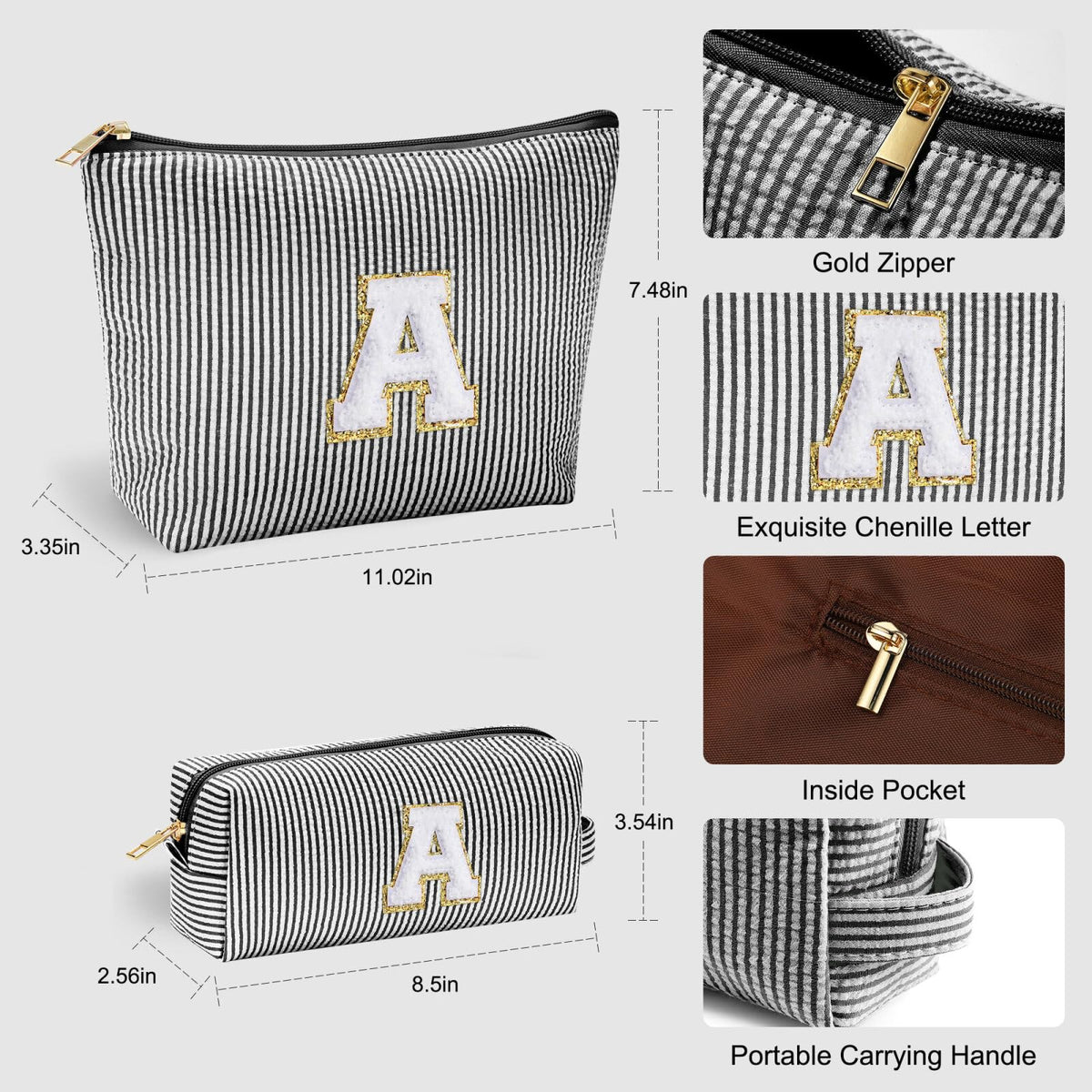 YOOLIFE Initial Monogram Makeup Bag in blue with initials