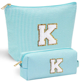 YOOLIFE Makeup Bag front view with personalized chenille letter