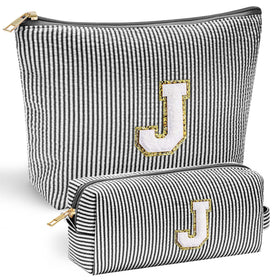 YOOLIFE Monogram Makeup Bag front view with personalized letter