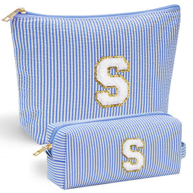 YOOLIFE Monogram Makeup Bag front view with stitch chenille letter