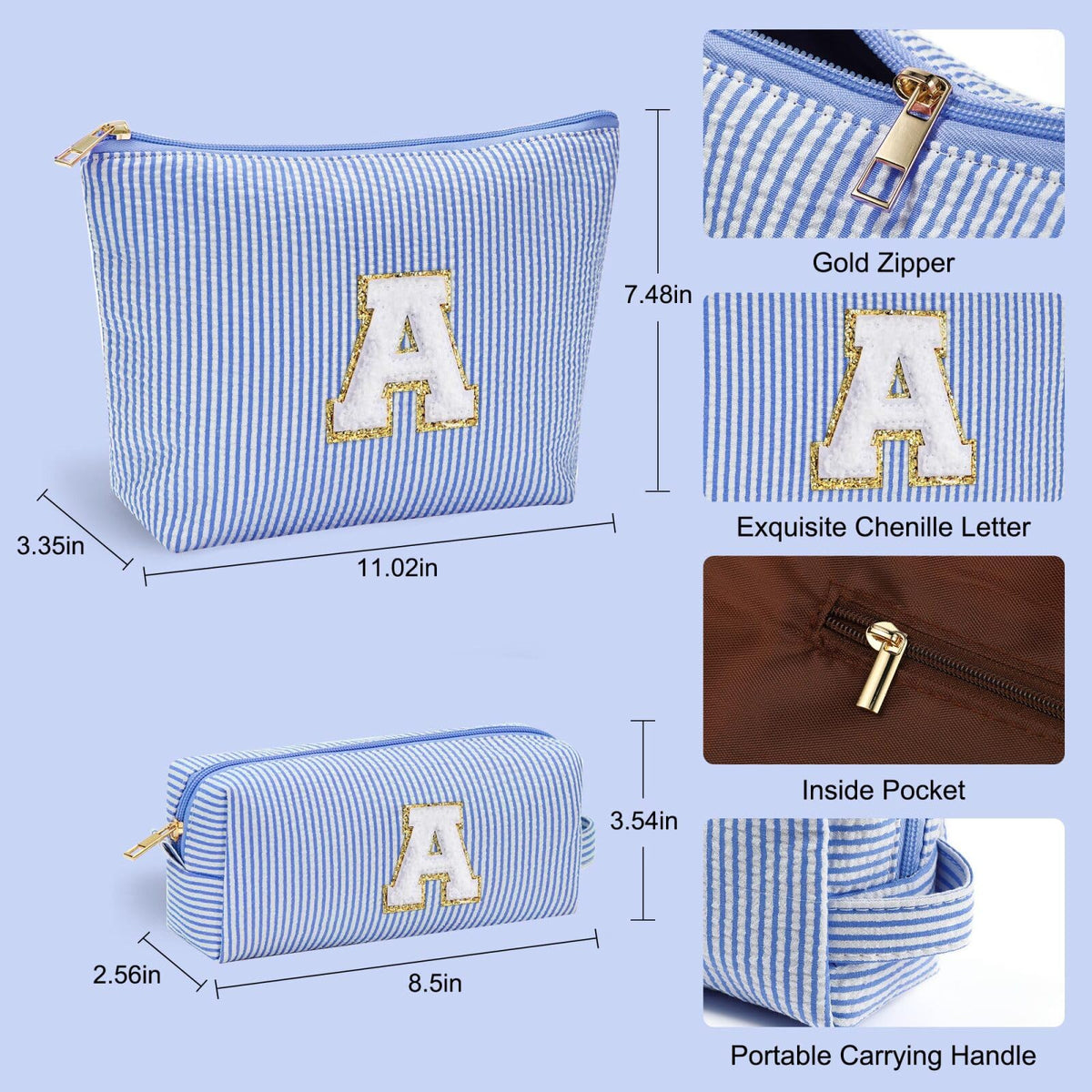 YOOLIFE Monogram Makeup Bag in blue colour with initial