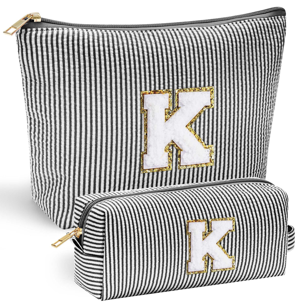 YOOLIFE personalized initial cosmetic makeup pouch front view in black