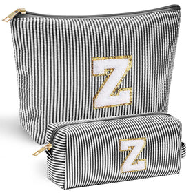 YOOLIFE Personalized Initial Makeup Bag black model front view with chenille letter