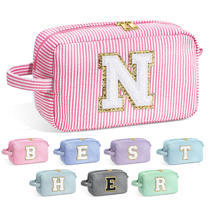 YOOLIFE Personalized Initial Makeup Bag in pink with an initial