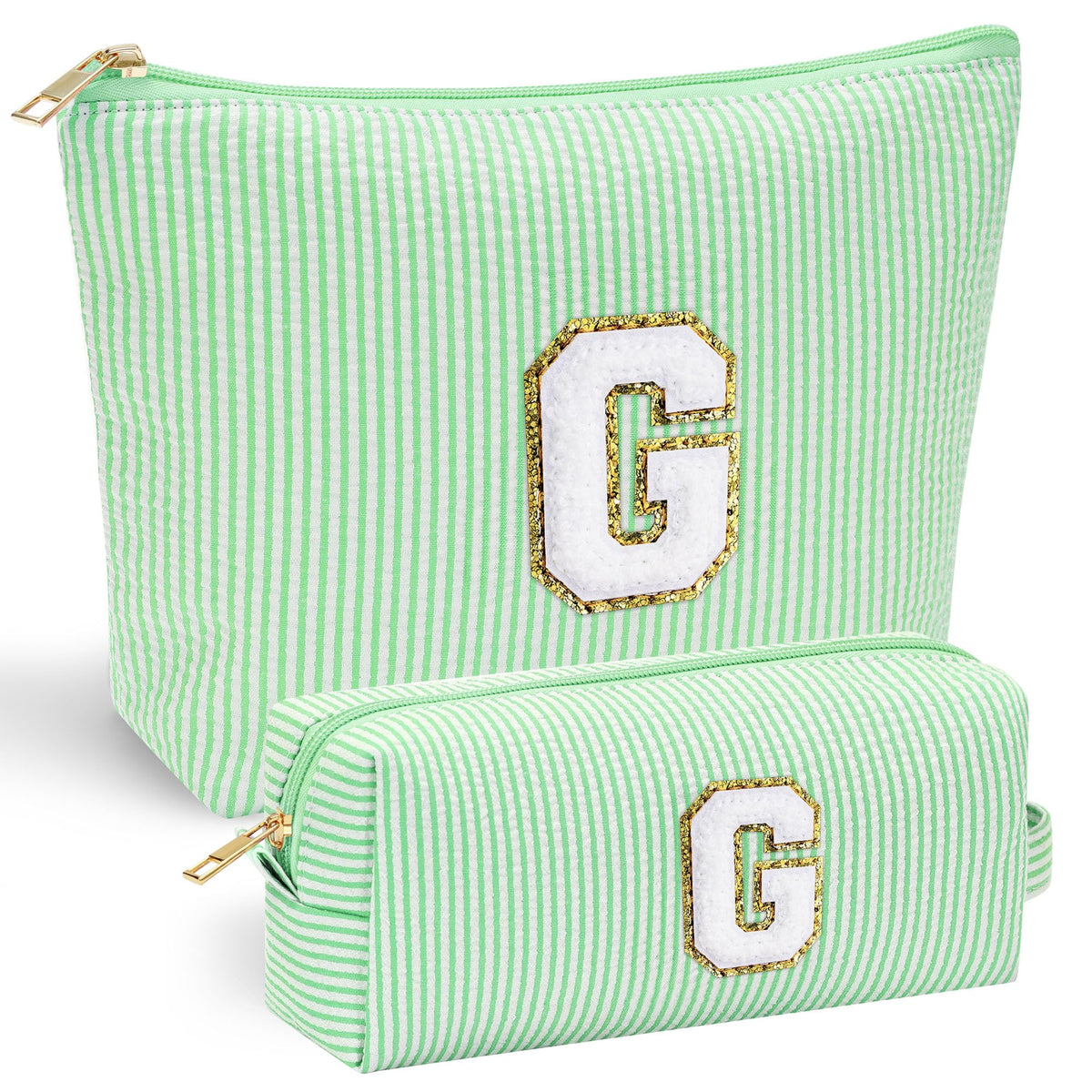 YOOLIFE Personalized Initial Makeup Bag in pink with stitch chenille letter