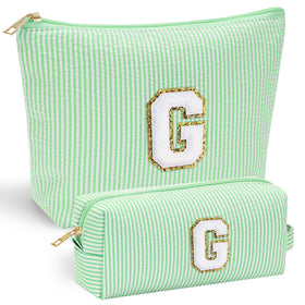YOOLIFE Personalized Initial Makeup Bag in pink with stitch chenille letter