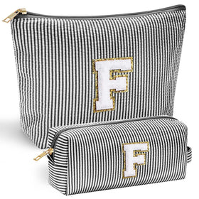 YOOLIFE Personalized Makeup Bag black front view with initial