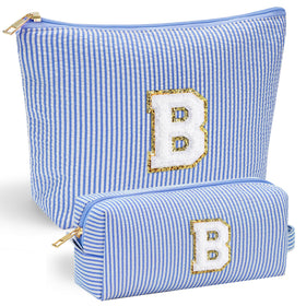 YOOLIFE personalized makeup bag front view with blue initial B