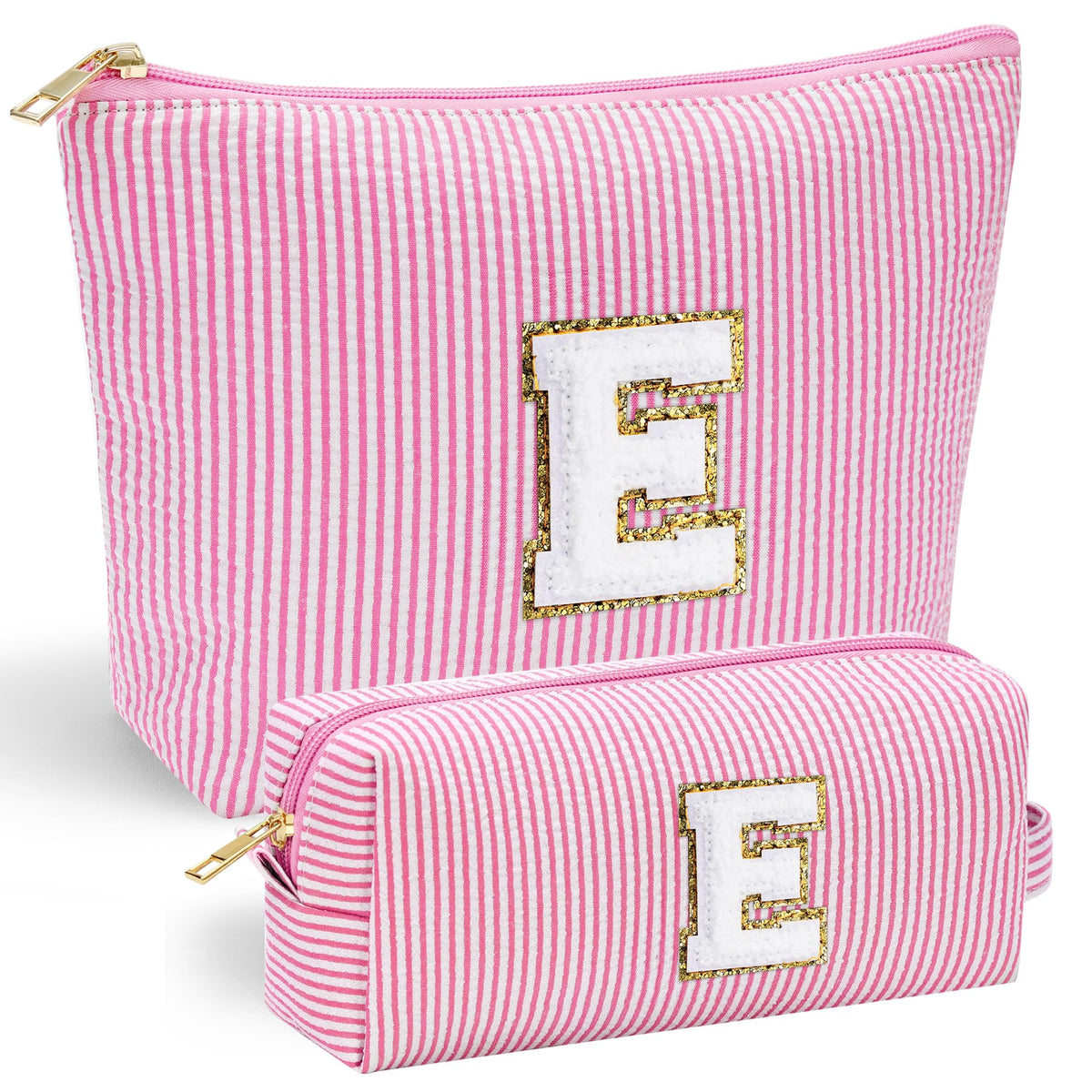 YOOLIFE Personalized Makeup Bag front view with pink initial E