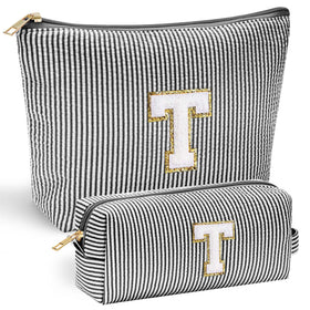 YOOLIFE Personalized Makeup Bag in black with initial letter