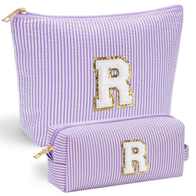 YOOLIFE personalized makeup bag in pink with chenille letter