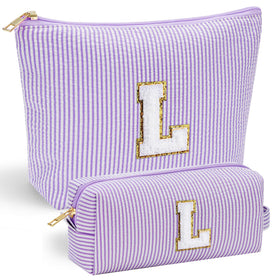 YOOLIFE Personalized Makeup Bag in pink with letter A