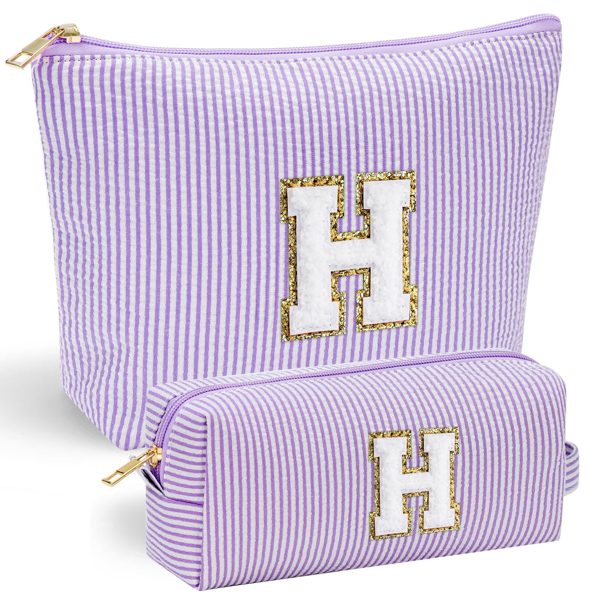 YOOLIFE personalized makeup bag set front view with unique chenille letters