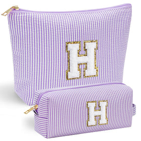 YOOLIFE personalized makeup bag set front view with unique chenille letters