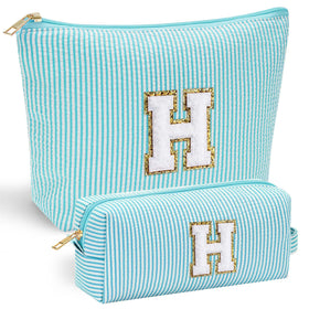 YOOLIFE Personalized Makeup Bag Set in pink with letter options