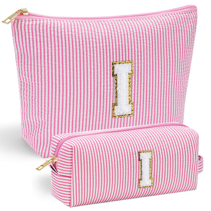 YOOLIFE Personalized Monogram Makeup Bag front view in pink