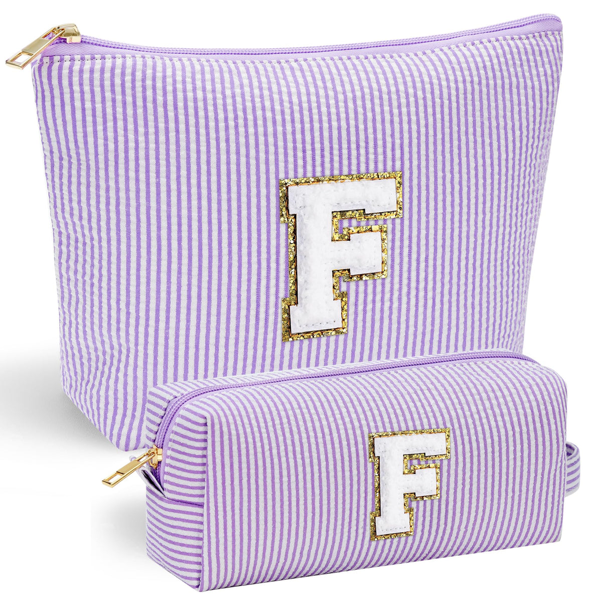 YOOLIFE Personalized Purple Initial Cosmetic Makeup Pouch front view with initial