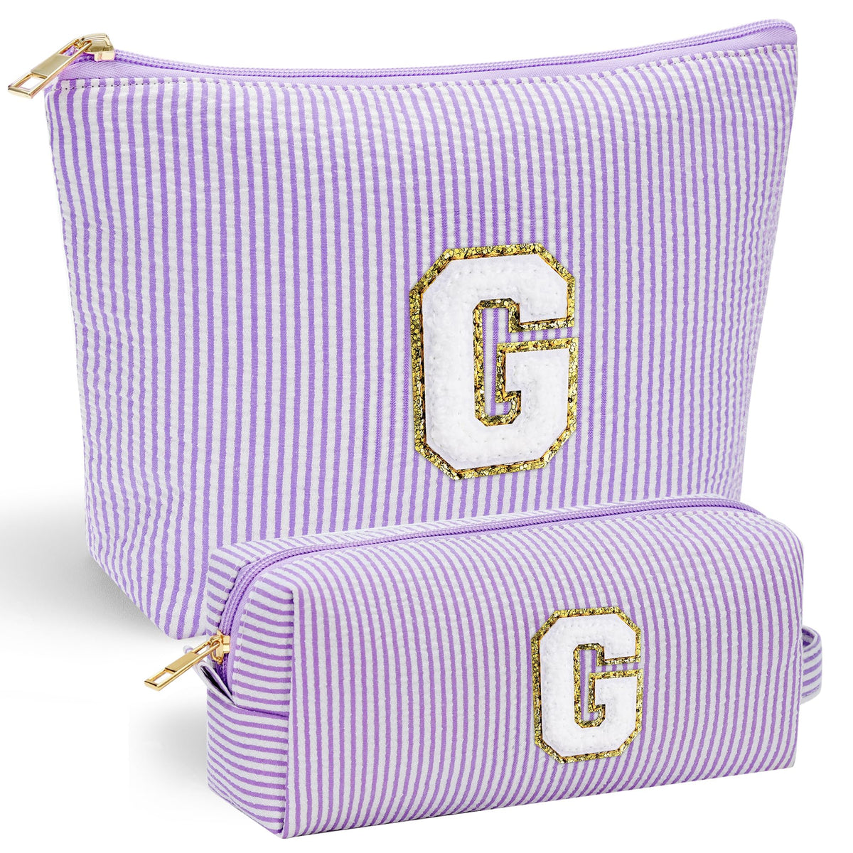 YOOLIFE Personalized Purple Initial Makeup Pouch front view