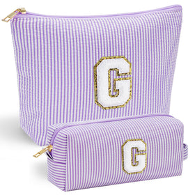 YOOLIFE Personalized Purple Initial Makeup Pouch front view