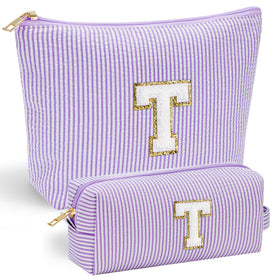 YOOLIFE Preppy Cosmetic Bag front view with chenille letter